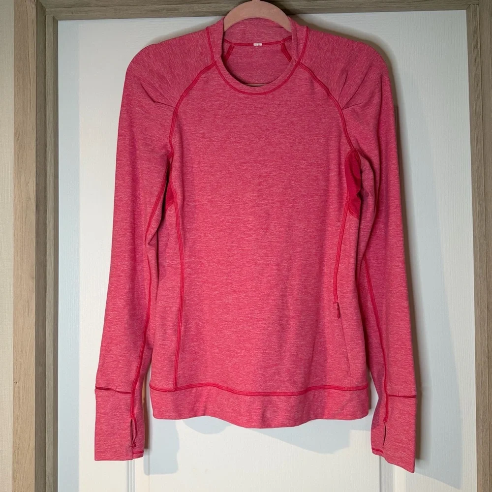 Lululemon Think Fast Heathered Pink Long Sleeve Performance Pullover